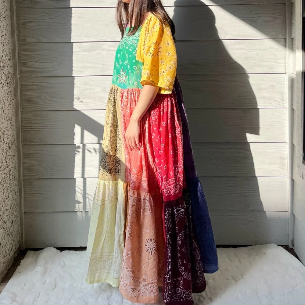 Rainbow | Handmade Earthy Voluminous Maxi Bandana Dress SKU 04294 - Picture 13 of 16